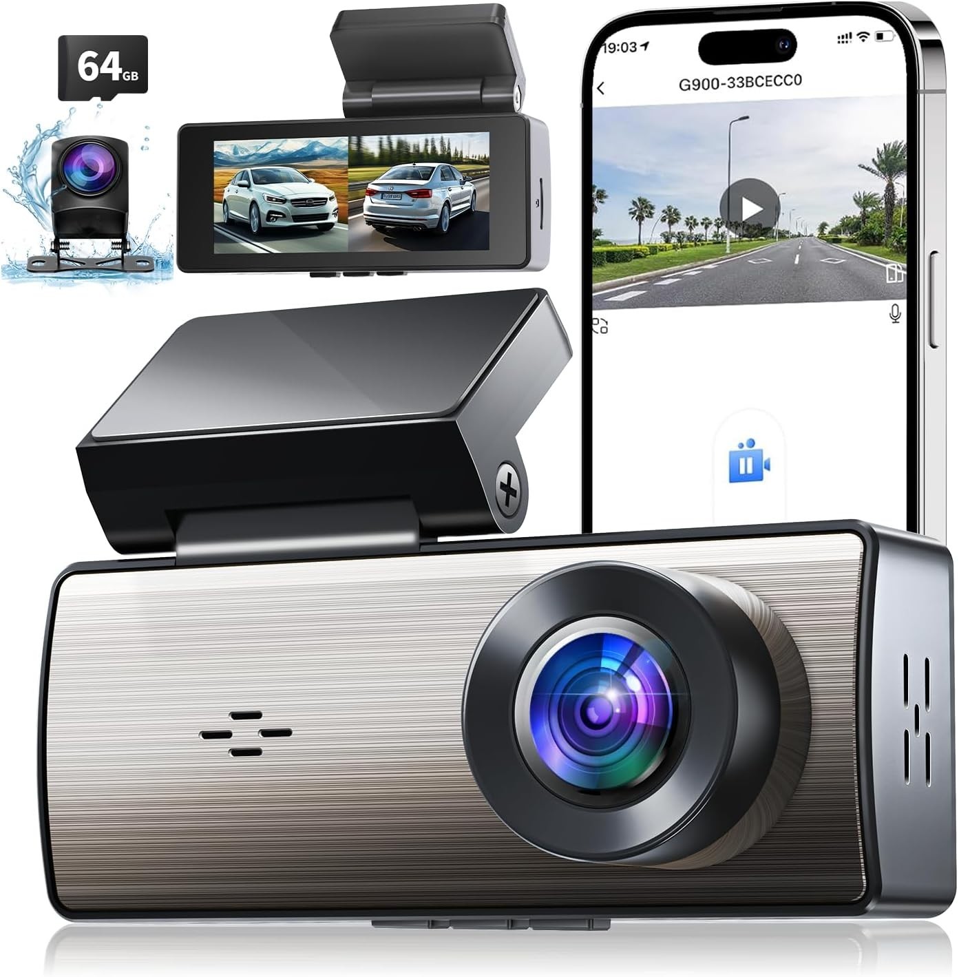 4K Dash Cam Front and Rear,4K/2K Dashcam for Cars,Built-in 64G Card,5G WiFi APP