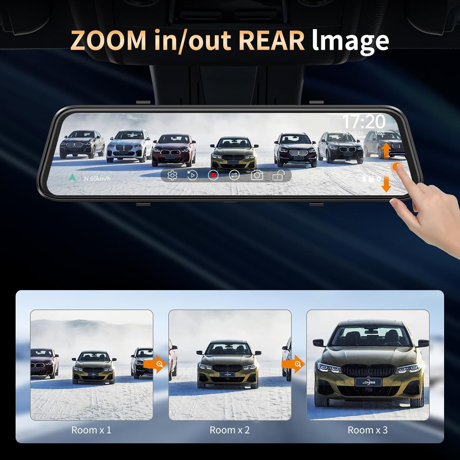 2.5K Mirror Dash Cam with Carplay Mirror & Android Auto, Dash Cam Front and Rear