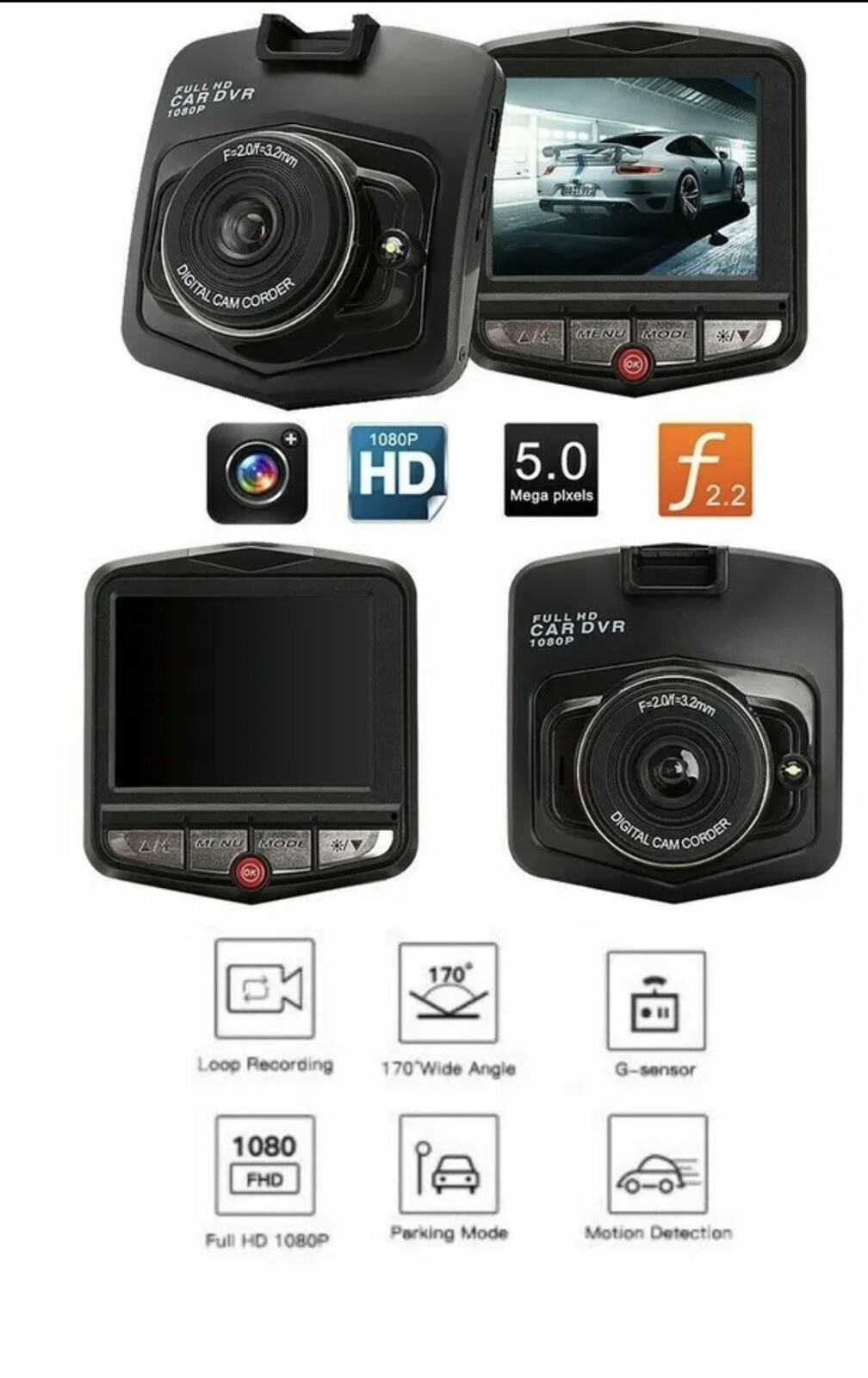 2.4” Full HD 1080P Dash Cam Car DVR Front or Rear Camera Night Vision G-sensor