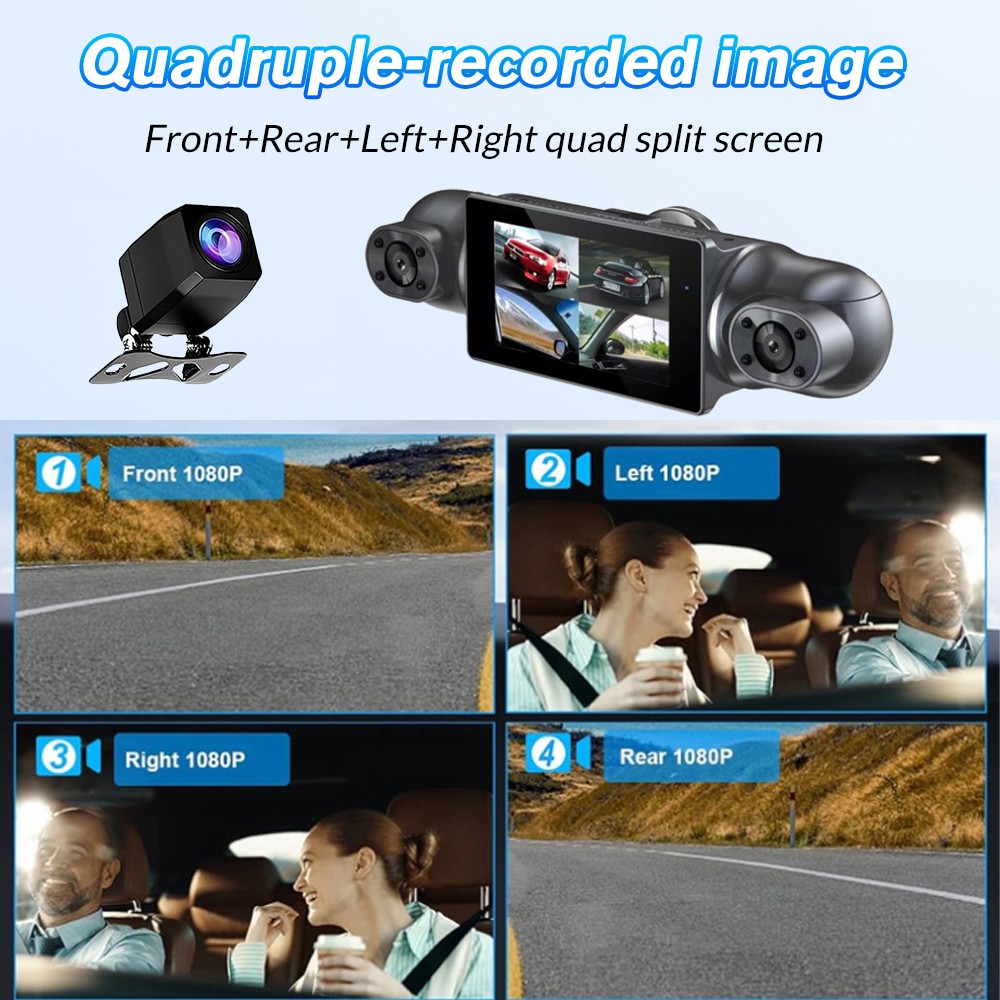 Dash Cam FHD 1080P 4 Channel 360° Front Rear Inside DashCam, with Rear Camera