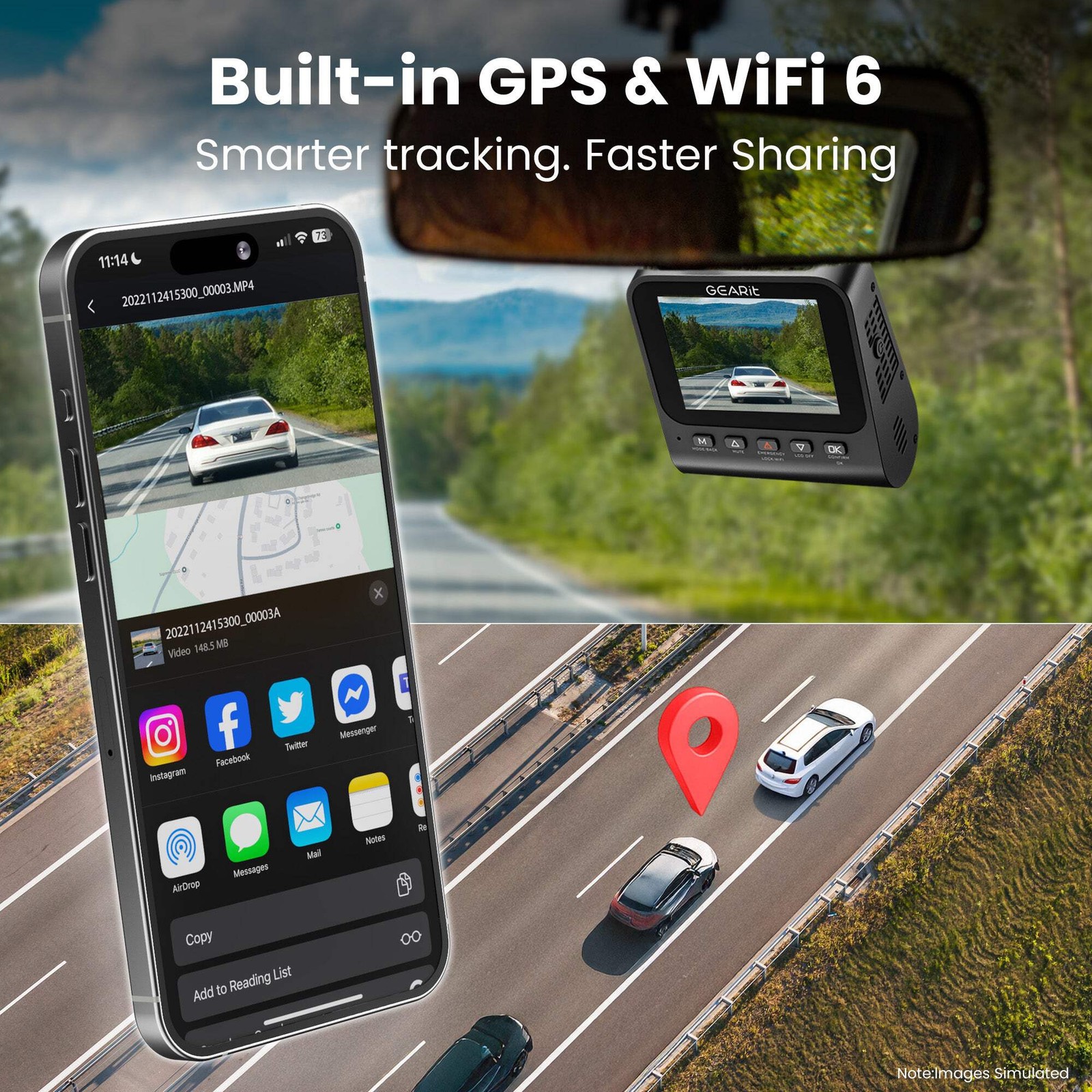 GEARit 4K Dash Cam Front & Rear with LCD Screen GPS Night Vision 64GB Included