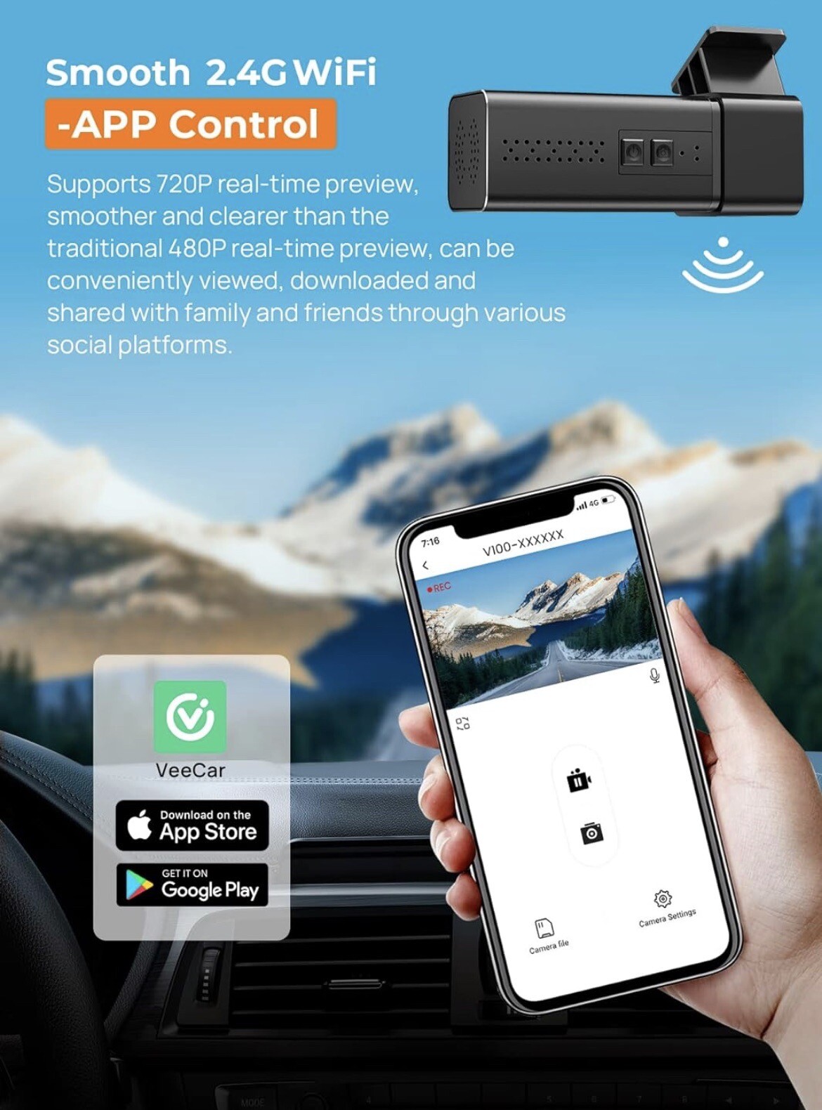 🌟 Front Dash Camera for Cars Night Vision WiFi 2.5K 1440P 24H Park Mode🌟