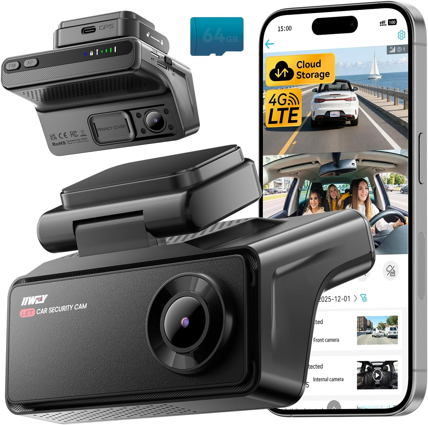 4G LTE Dash Cam with Live-Streaming, Anti-Theft Car Security Camera, Instant Ale