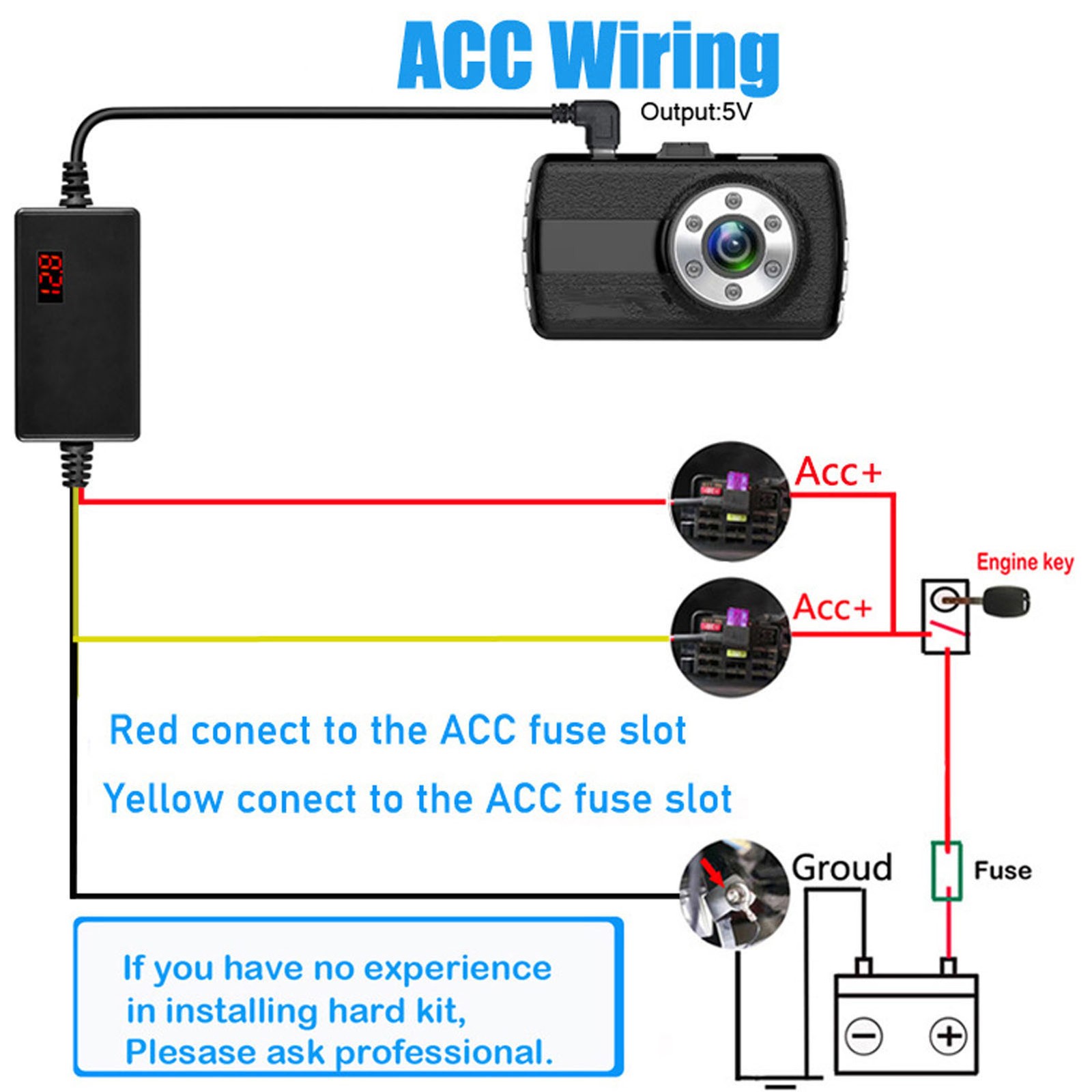 10.5ft Smart Dash Cam Hardwire Kit For Parking Surveillance NHUX