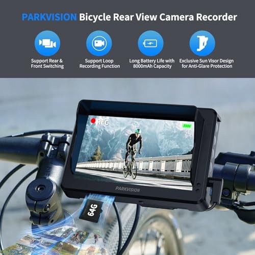 Bicycle Rear View Camera Recorder, 4.3” 1080P Sunshade Monitor, 8000mAh
