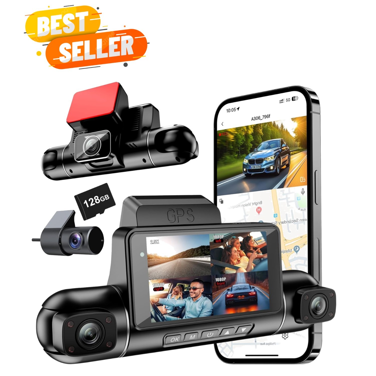 Advanced 360° Dash Camera – 2.5K Resolution, Built-in GPS & Loop Recording