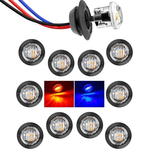 Dual Color 10Pcs 3/4″ Round Red to Blue LED Trailer Marker Red-Blue