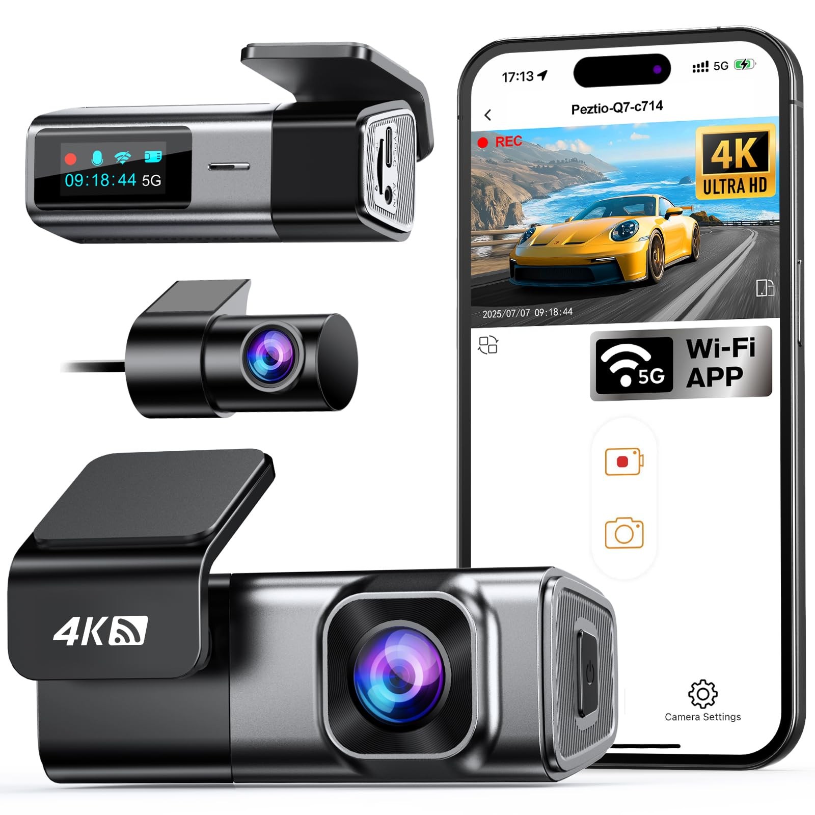 Navycrest 4K Dash Cam Front Rear 64GB Card 5G WiFi