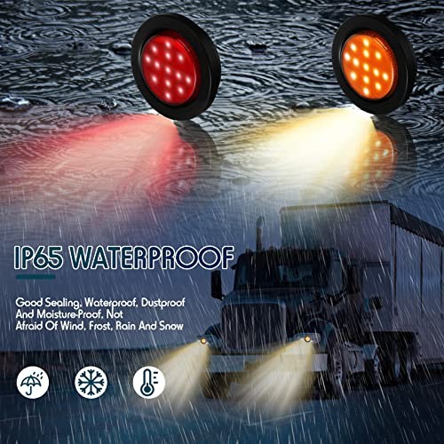 16 Pcs 2.5 Round Clearance Lights 13 LED Front Rear Side Marker Red, Amber