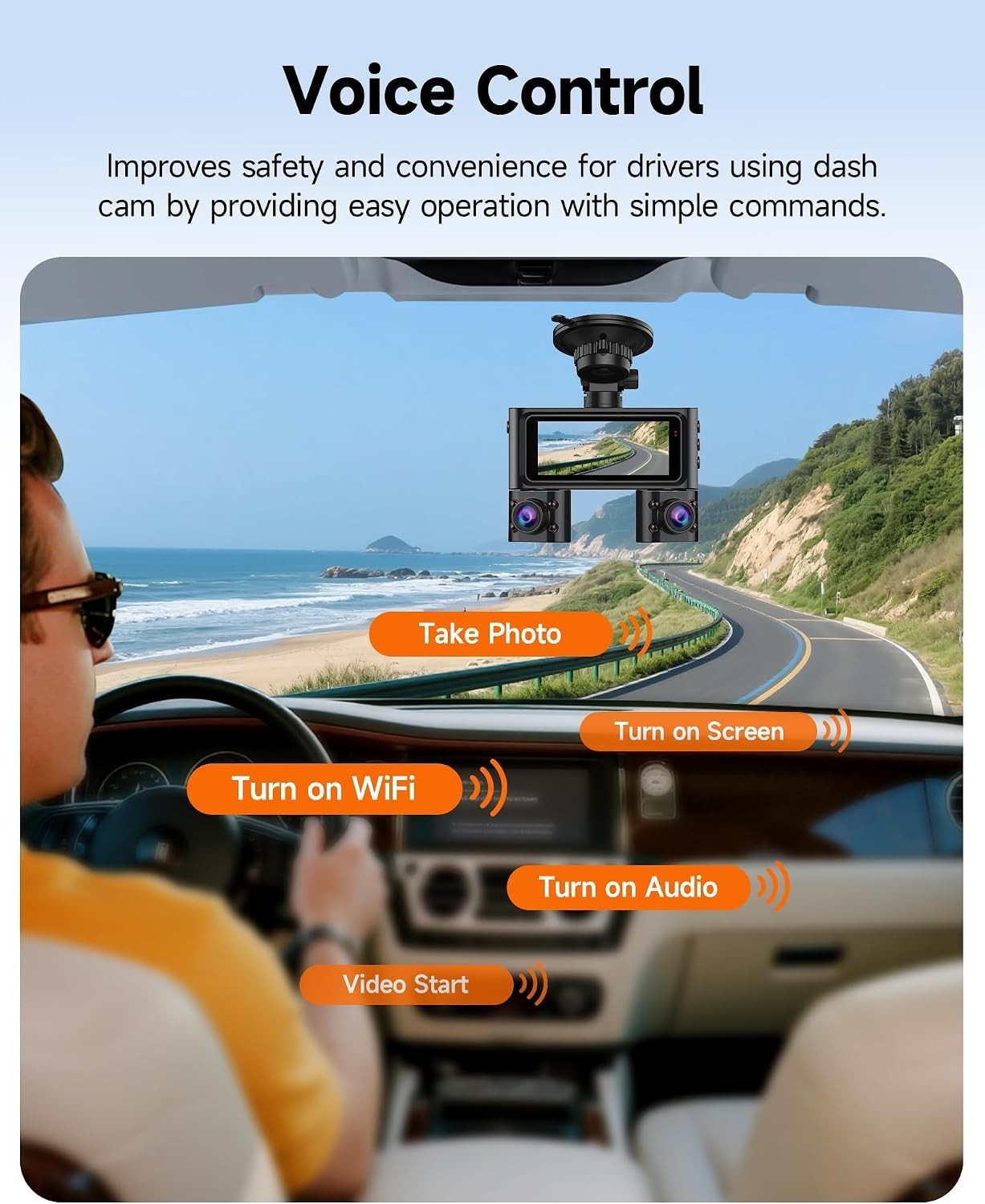 360° View Dash Cam Front and Rear Inside, 4 Channel Camera for Cars | 3.16” I…