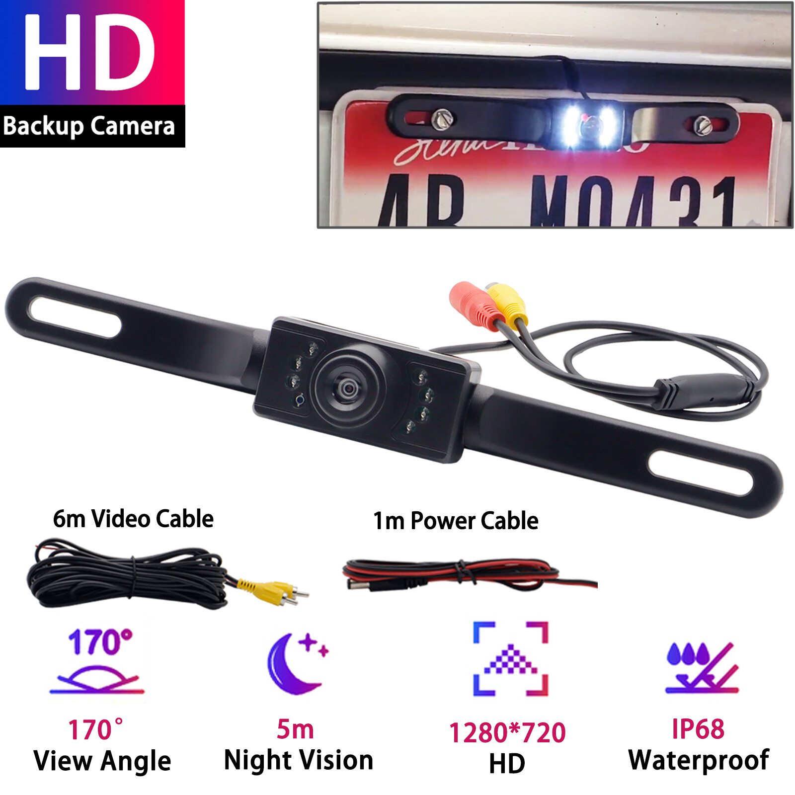 HD-Backup License Plate Box Camera Night Vision For Car Van Bus Truck Pickup SUV