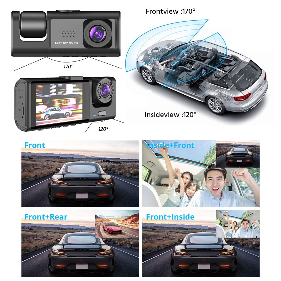 1080P WiFi Car Dash Cam Dual Camera Front & Cabin DVR Night Vision