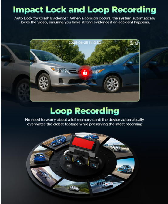 Cámara Dash Cam 4 Canales 360°, WiFi 5G, Visión Nocturna y 128GB. Nuevo
