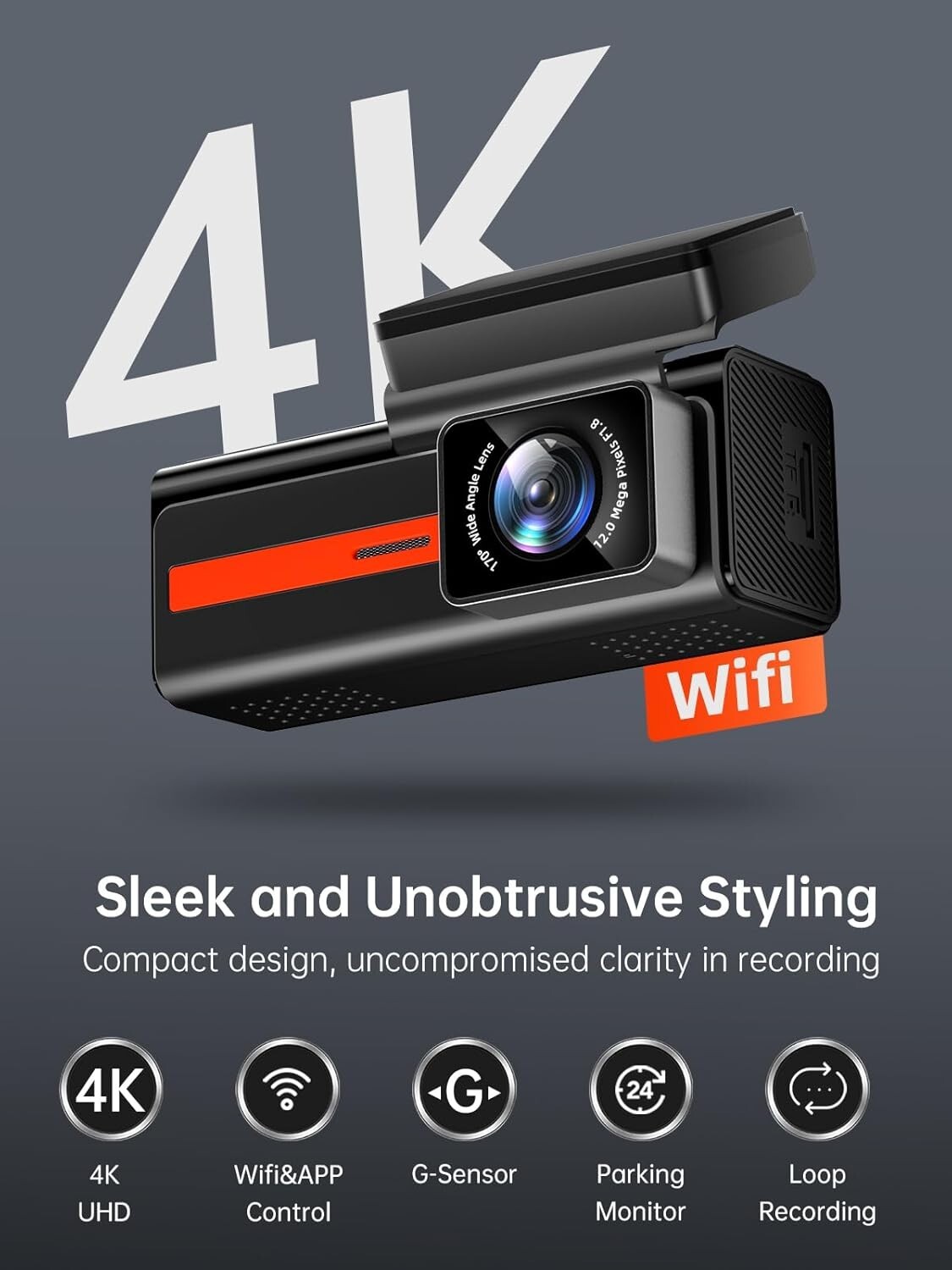 4k+1080P Dual Dash Cam 1.5” screen Night Vision, 24H Parking Mode 32 GB Card
