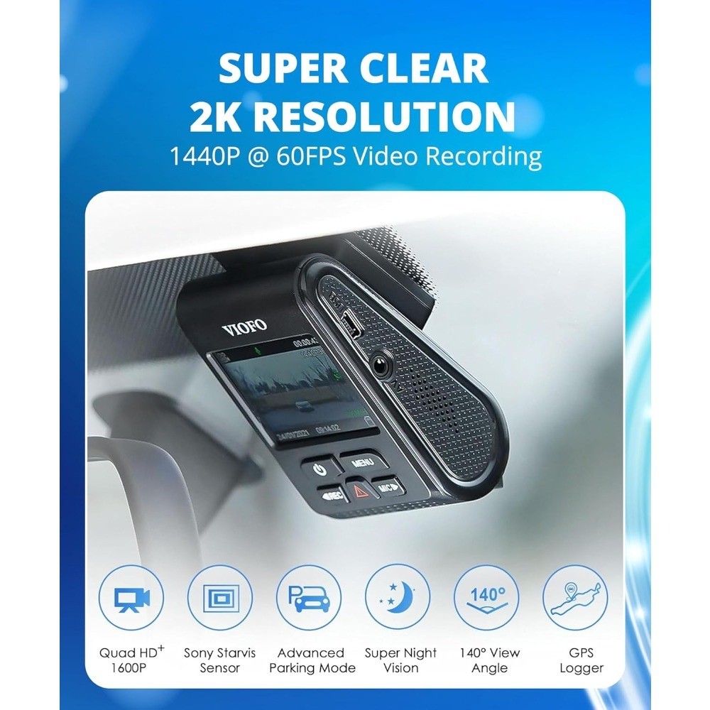 2K Dash Cam 2560x1440P 60FPS Quad HD Car Camera 5MP STARVIS Sensor 140 Degree