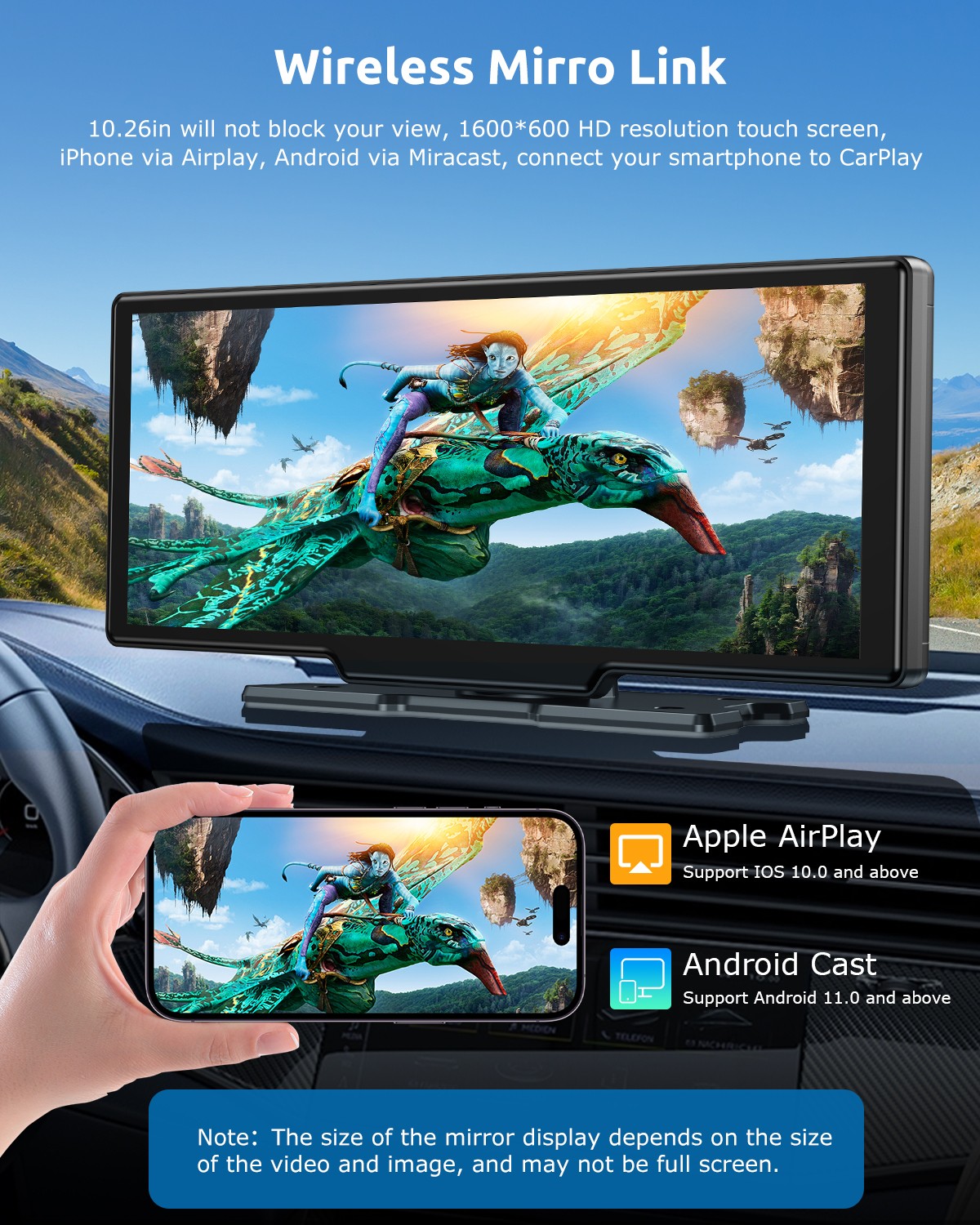 2026 Wireless Carplay Android Auto Screen for Car 10.3″ 4K Portable Touch Screen