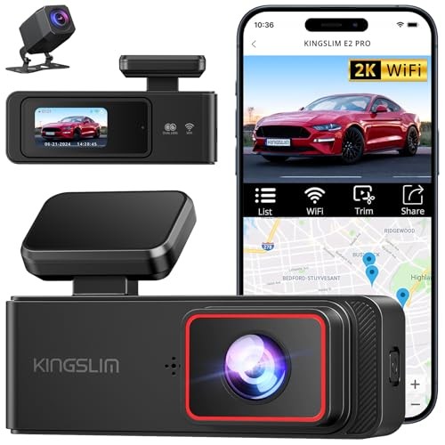 KINGSLIM DASH CAM FRONT REAR 2K+1080P MINI WIFI DASH CAMERA E2PRO – BLACK