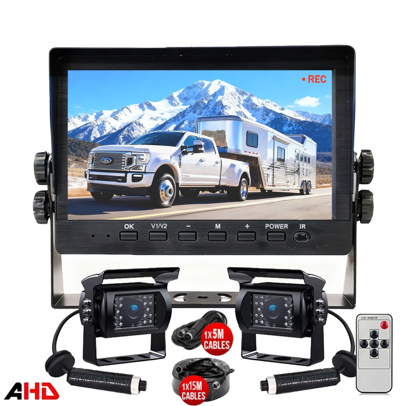 AHD 1080P 7” Monitor DVR Backup Camera BSD AI Detection for RV Truck Trailer
