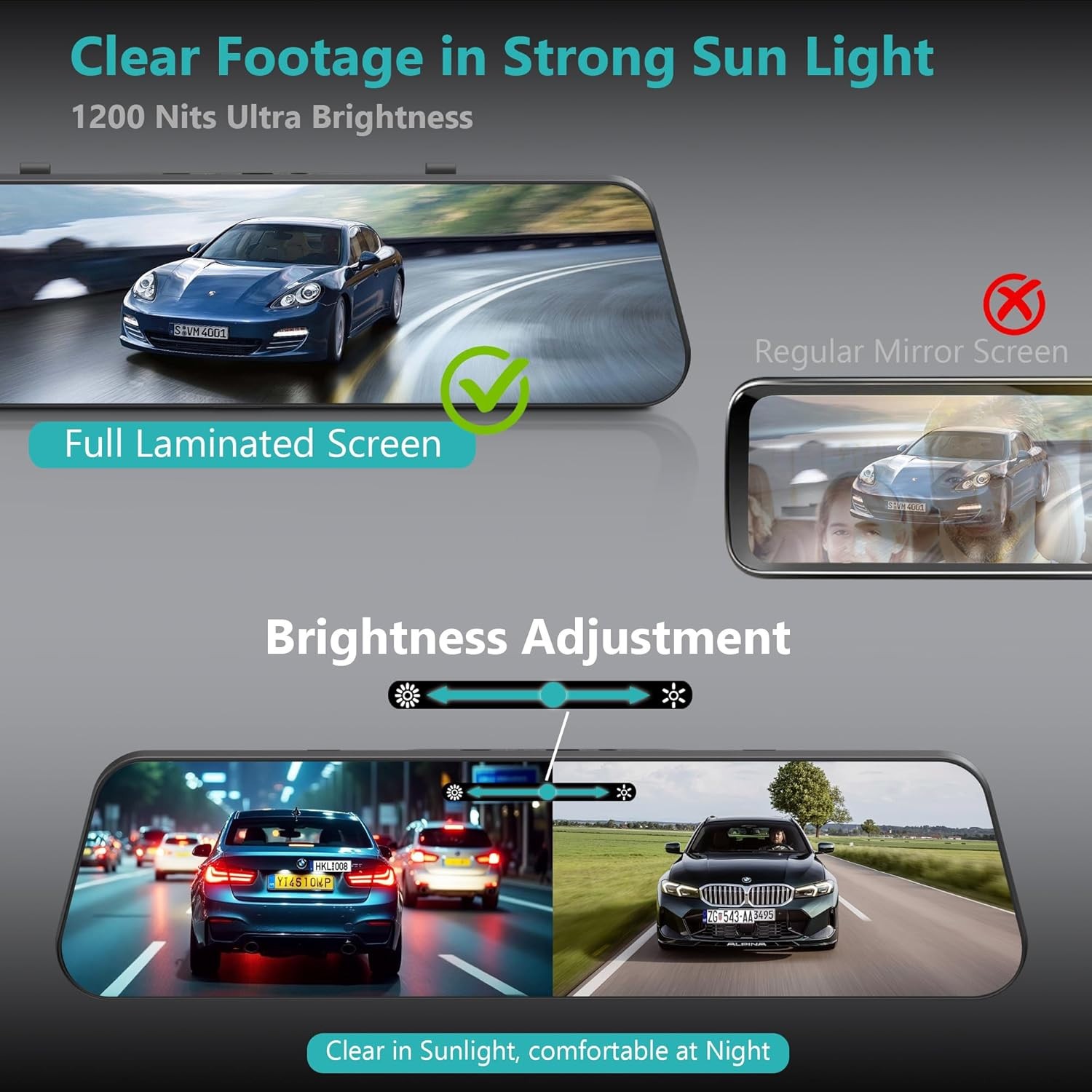 4K Mirror Dash Cam,12″ Rear View Mirror Camera,Dash Cam Front & Rear 64GB Card