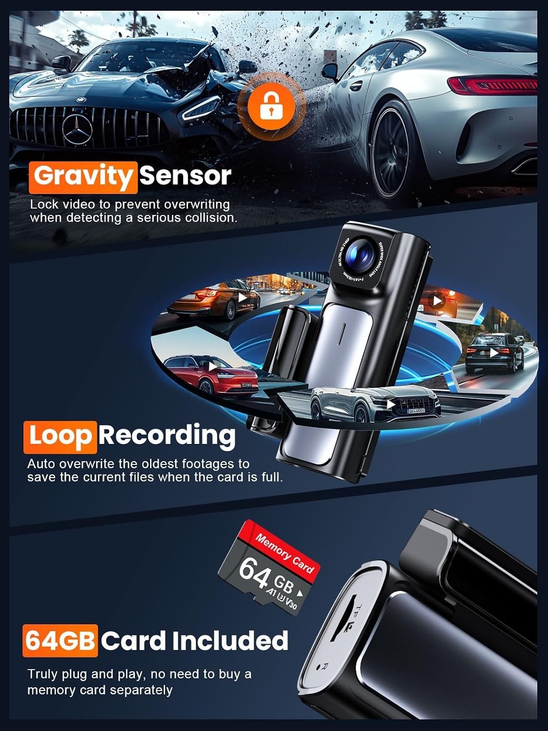 4K+2.5K Dash Cam Front and Rear, Built-in 5G WiFi 6 GPS Dual Dashcam | 64GB C…
