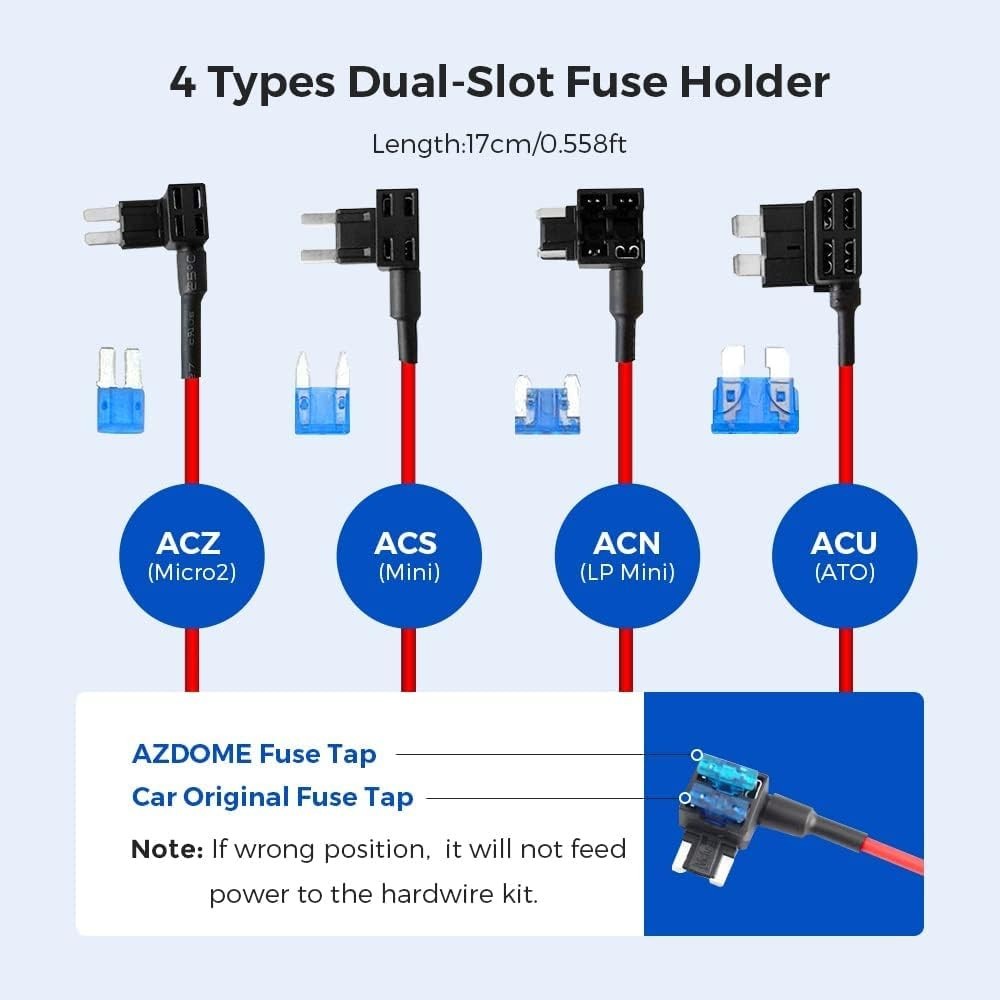 AZDOME JYX05 12 ft Multi fuse Hardwire Kit Type C Port for M550 M580 M300 PG17
