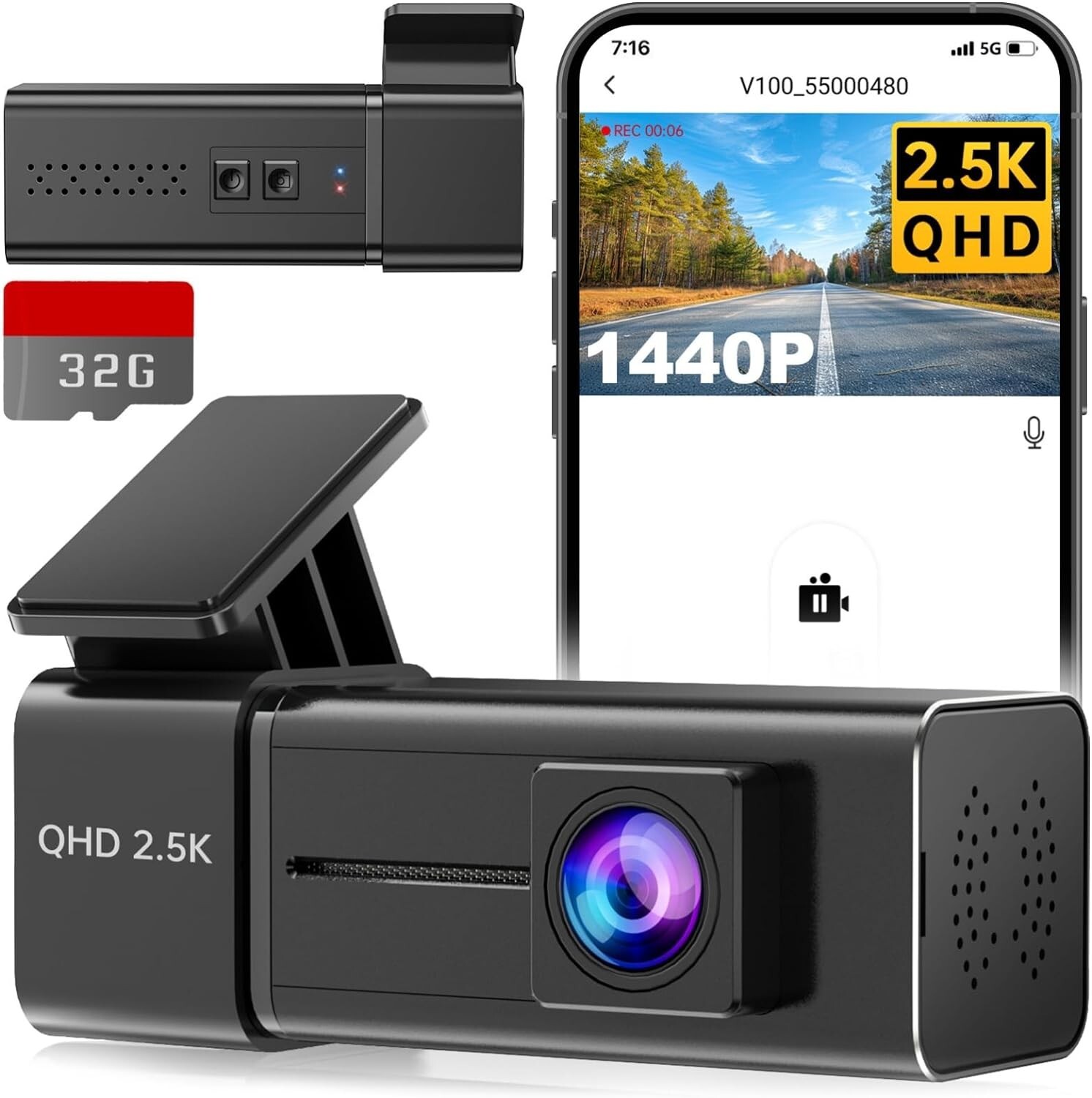 Dash Cam 2.5K 1440P Front Dashcam for Cars, E-YEEGER Mini WiFi Hidden Dashcams