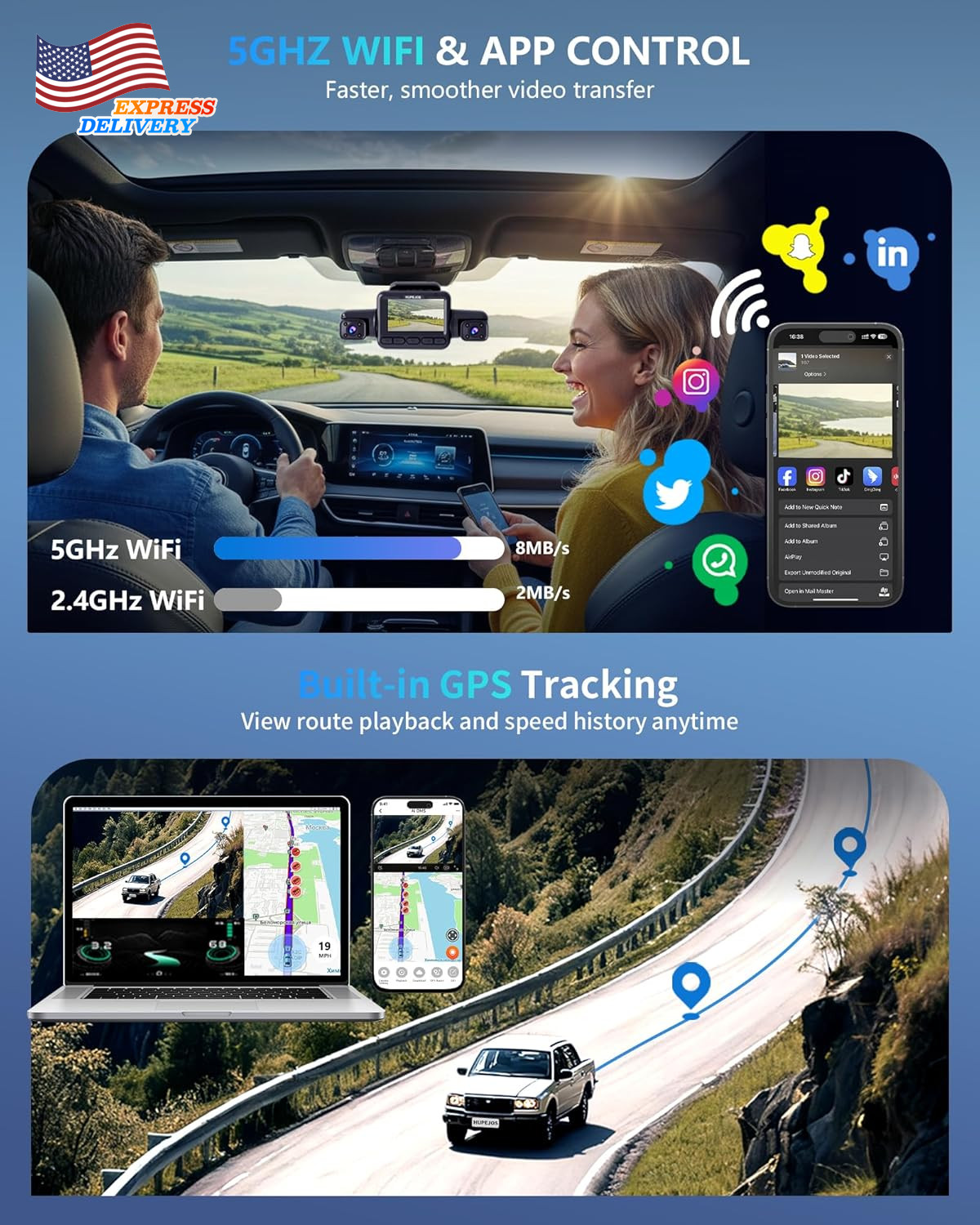 Dash Cam 4 Channel Front and Rear Inside 360° Car Camera 4K UHD