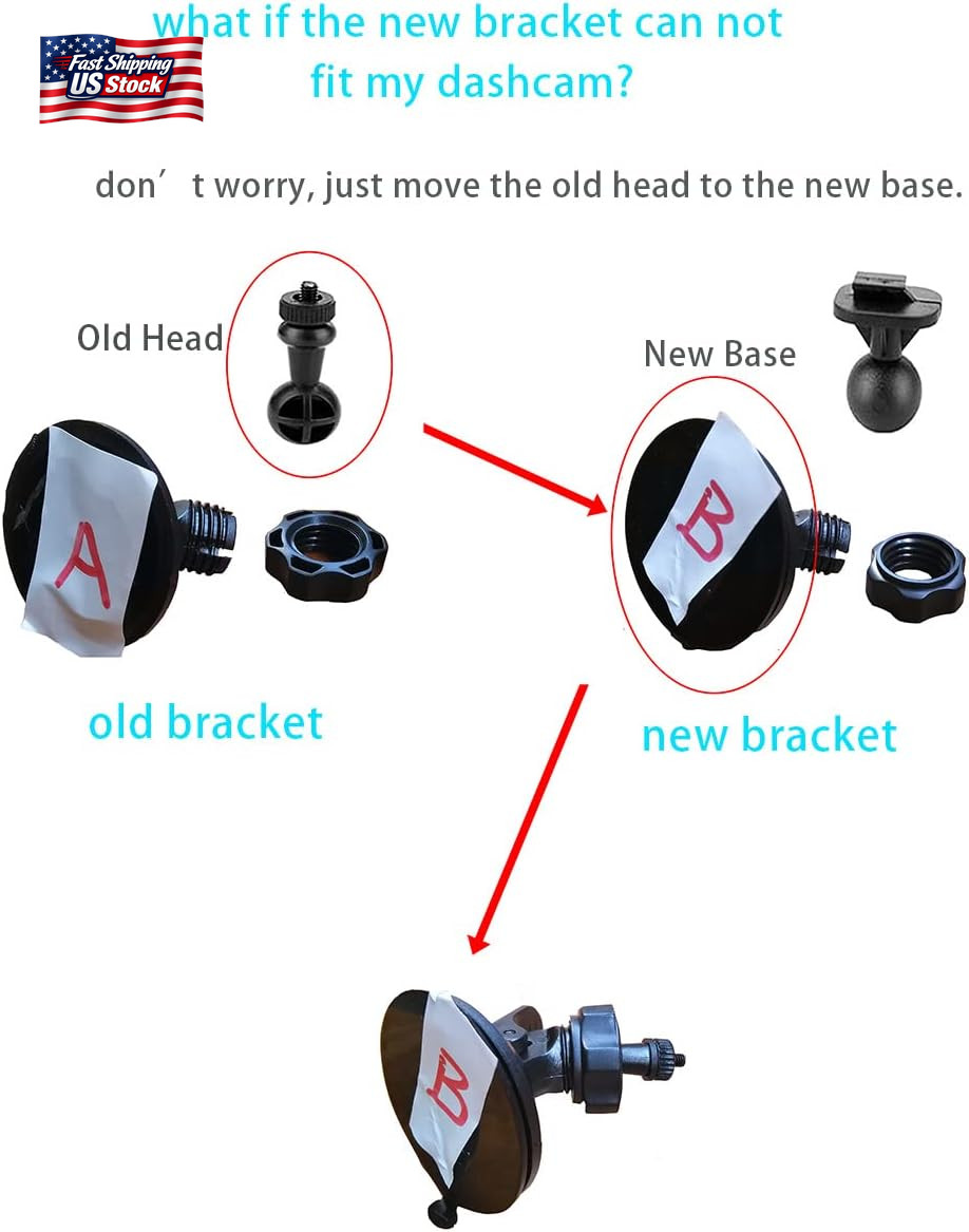 Dash Cam Suction Cup Mount for Oldshark Amuoc Jeemak Chortau Screw-Connect Dashc