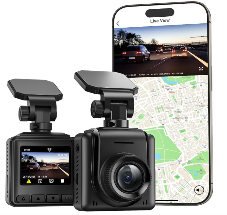 Cámara de salpicadero WiFi 2K, compatible con GPS externo, cámara frontal NEW