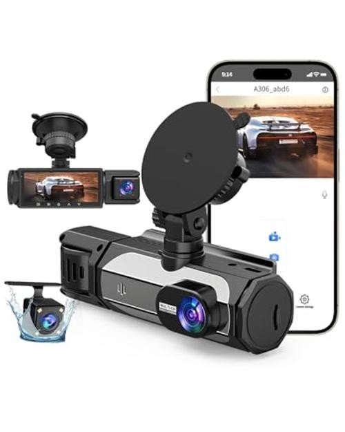 Dash Cam Front and Rear, 1080P Dash Camera for Cars, 3 Channel Car Camera