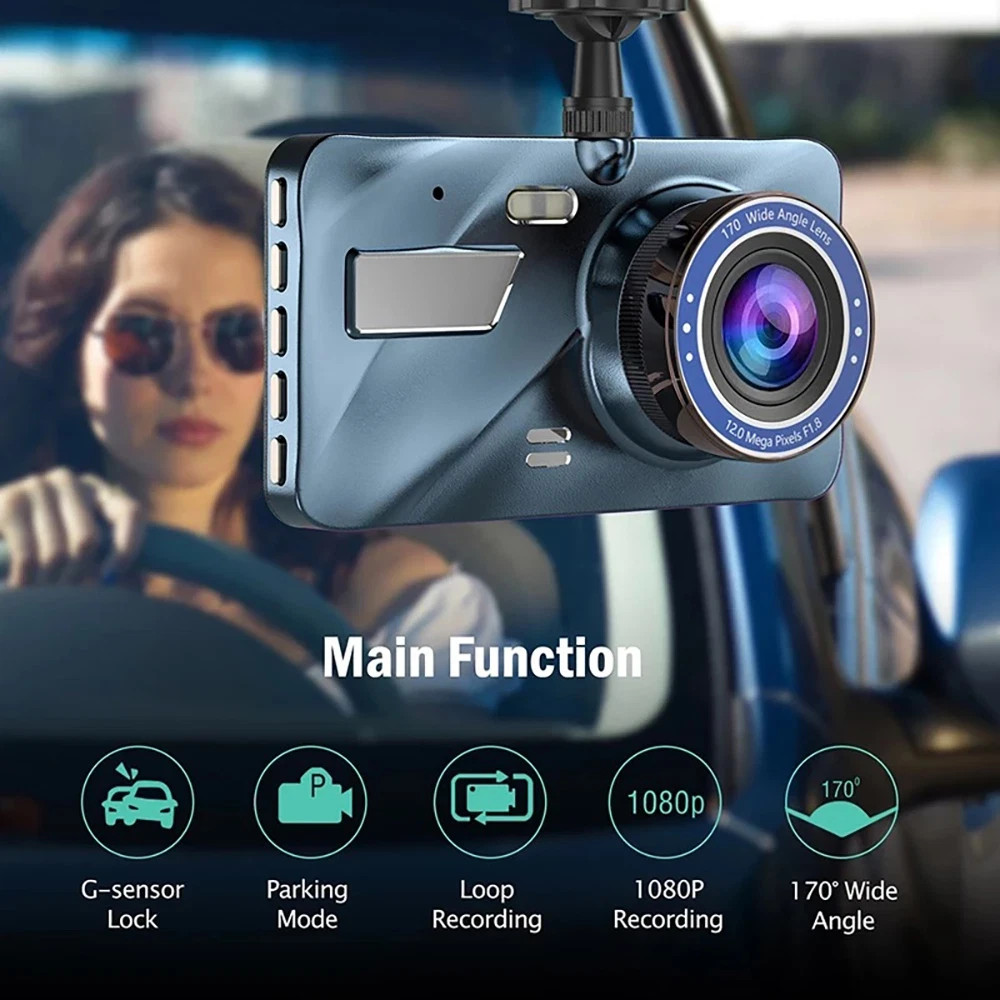 HD 1080P Car Dual Lens Dash Cam 4″ DVR Recorder Front & Rear Camera Night Vision