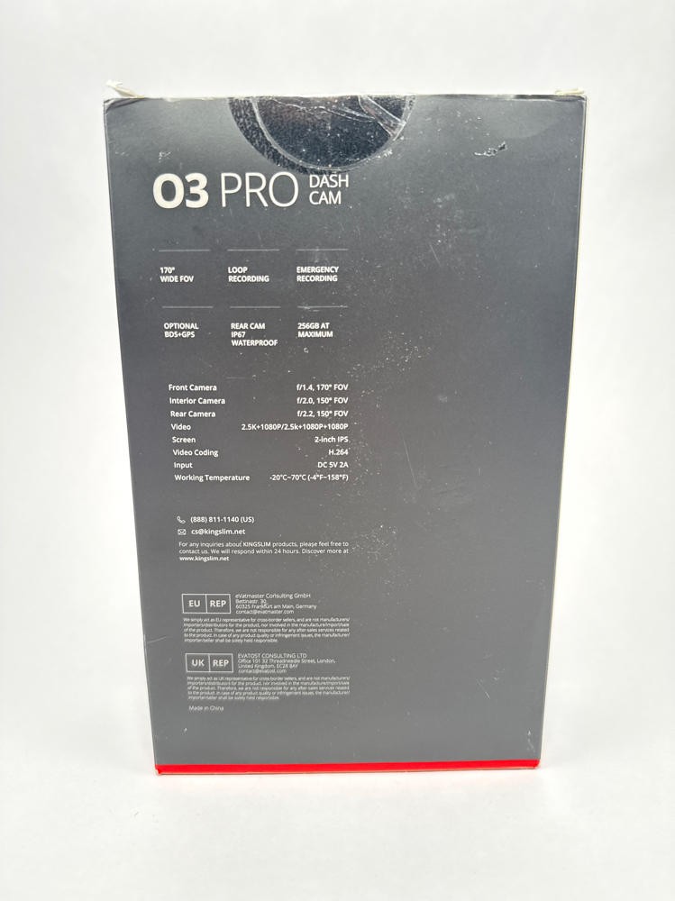 Kingslim O3PRO 3 Channel Dash Cam 5G WiFi 2.5K IR Night Vision w 64GB Card
