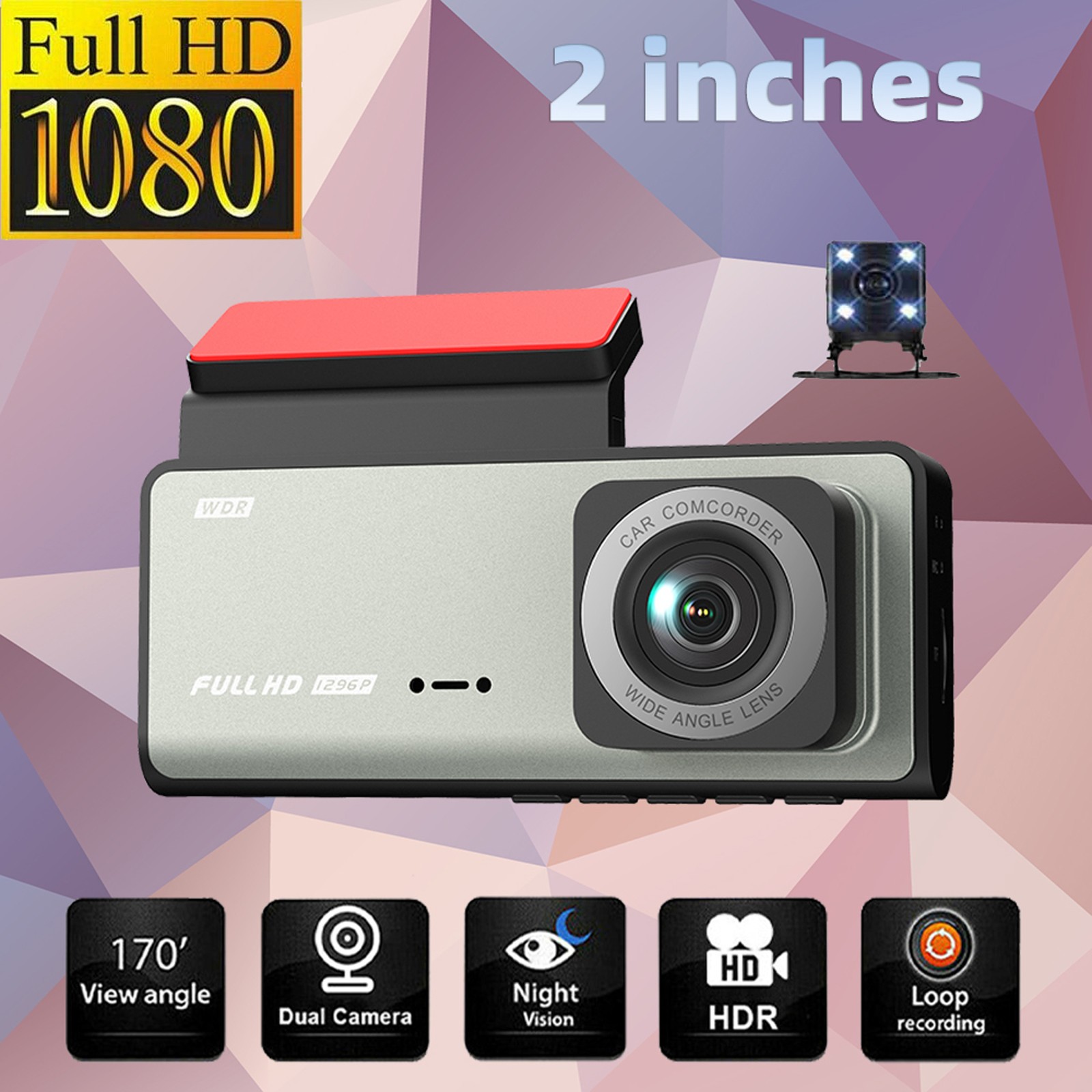 Dash Cam Front And Rear Inside 1080P + 480P + 480P Three Way Triple Car Ca JNPQ