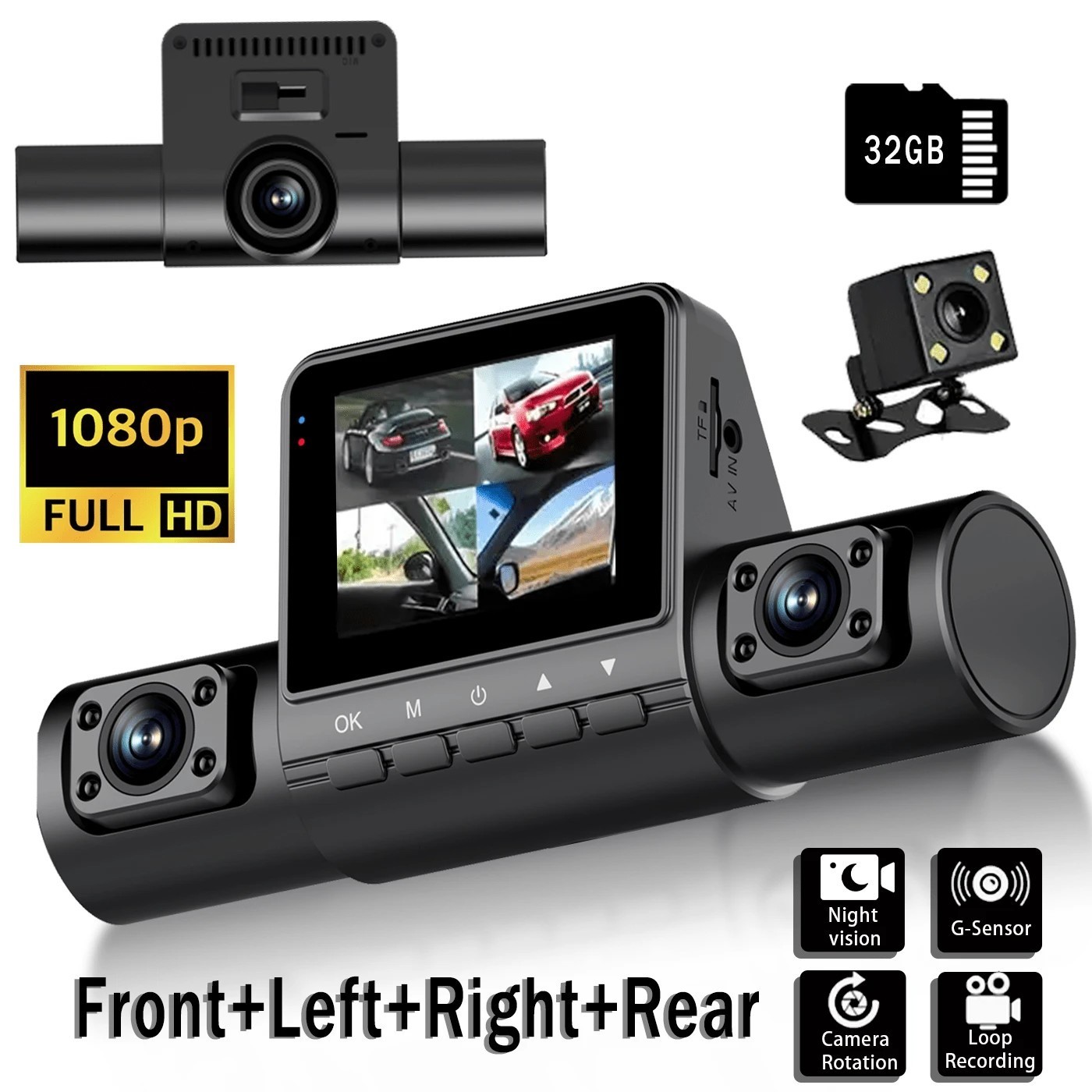 4 Camera Dash Cam 1080P DVR Recorder Night Vision G-Sensor for Car