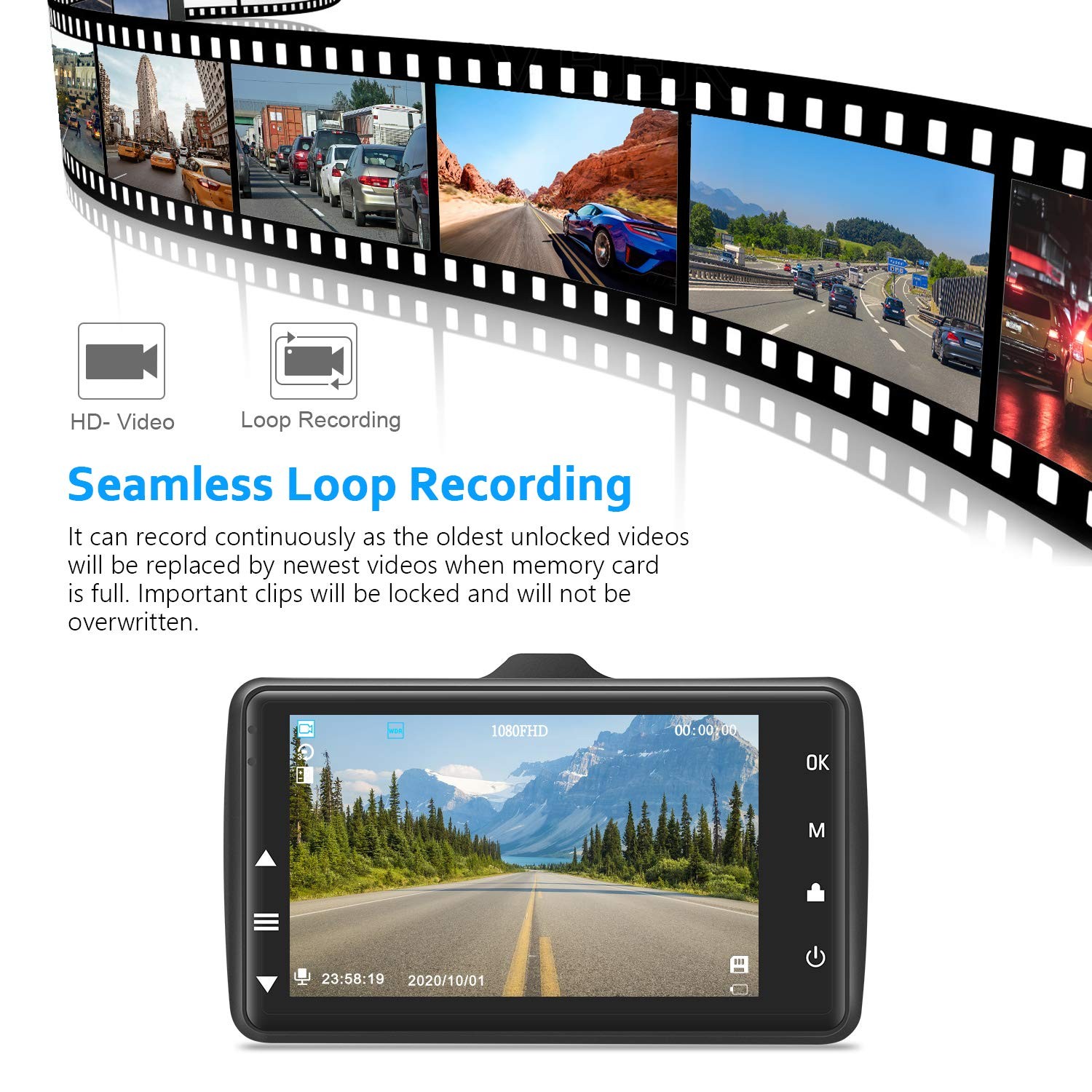 Dash Cam Front with 32G SD Card, 1080P FHD Car Driving Recorder 3” IPS Scree…