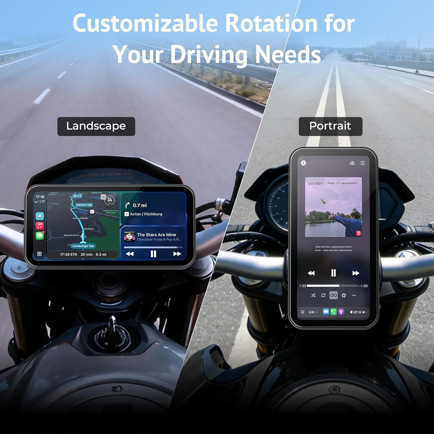 6.25″ Wireless Motorcycle Carplay & Android Auto Screen,Built-In Tpms,Portrait/L
