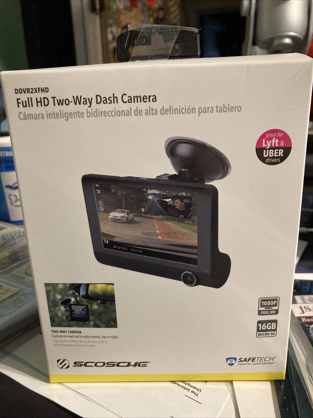 Safetech Two Way Full HD Dash Camera Scosche 16gb NEW IN BOX