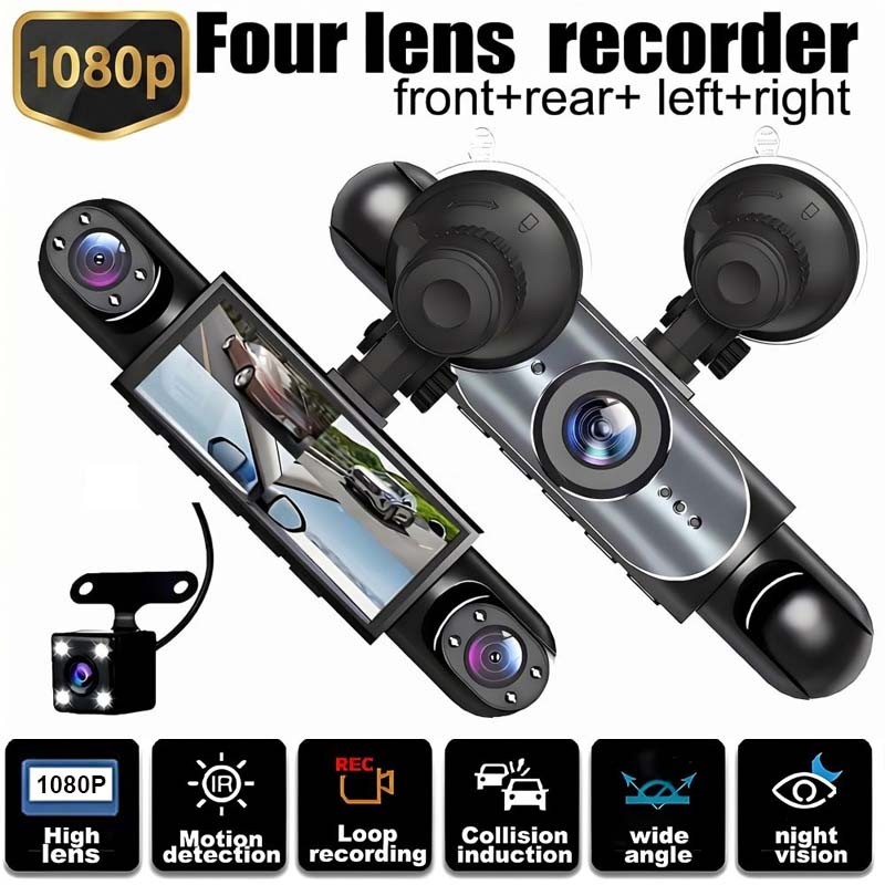 64G Card 4 Channel 1080P HD Car Dash Cam Front & Rear Inside Left Right + Camera