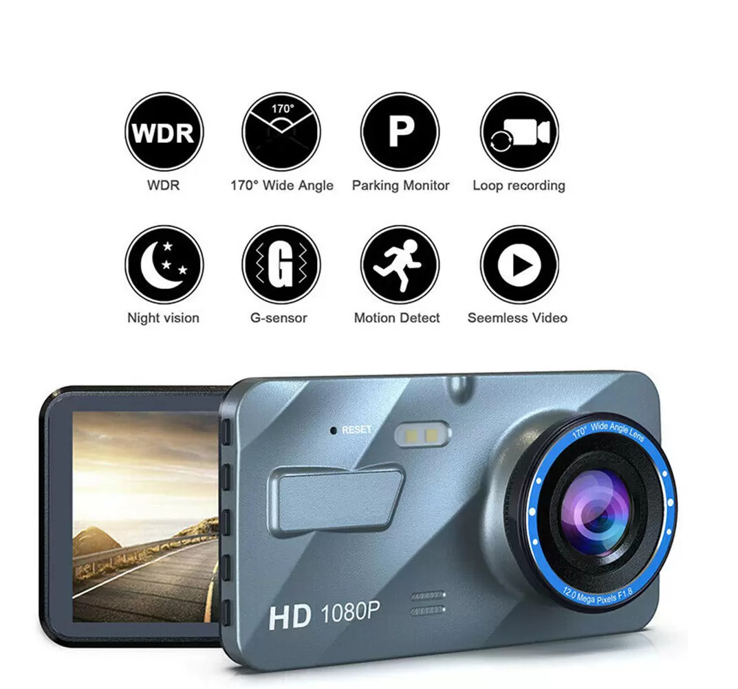 Screen Dash Cam 4″ 1080P Dual Lens Car DVR Recorder Front and Rear Camera