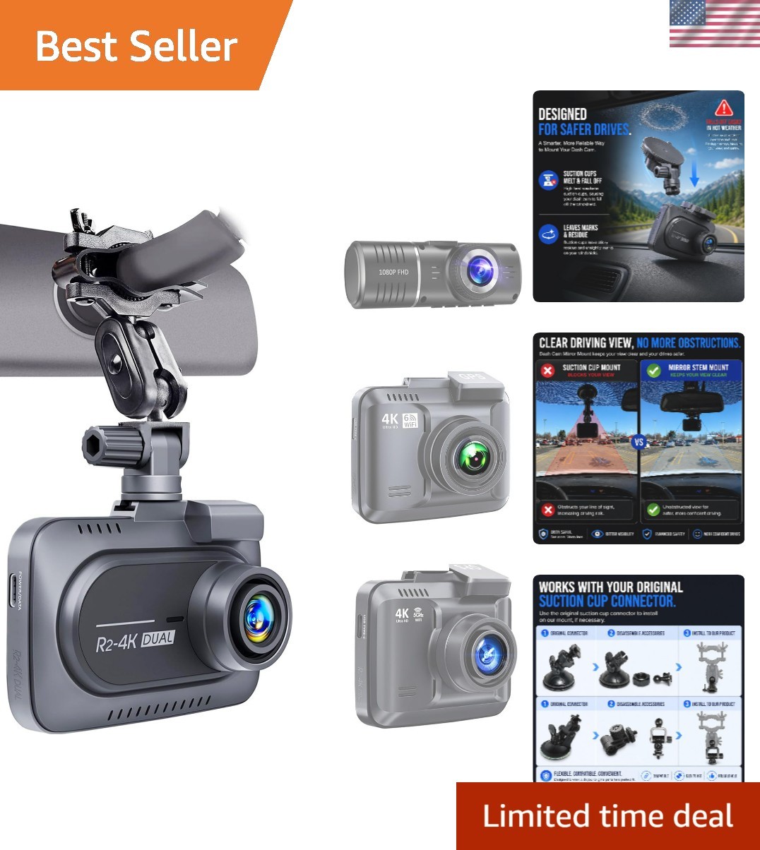 Rotatable Dash Cam Holder for Rove R2-4K – Easy Installation, Secure Fit