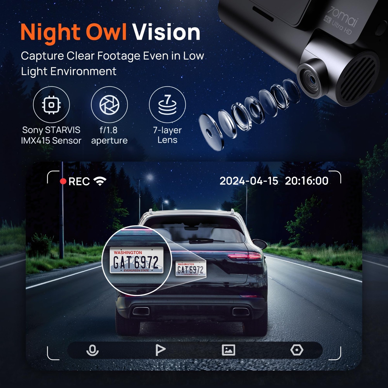 4K Dash Cam Front & Rear, WiFi GPS Car Camera, Super Night Vision, 24H Parking M