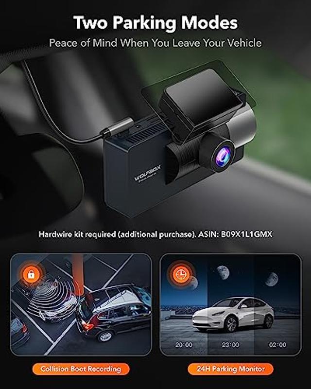 WOLFBOX i17 Dash Cam Front Inside Rear Camera 4K+1080P+1080P WiFi Car Monitor