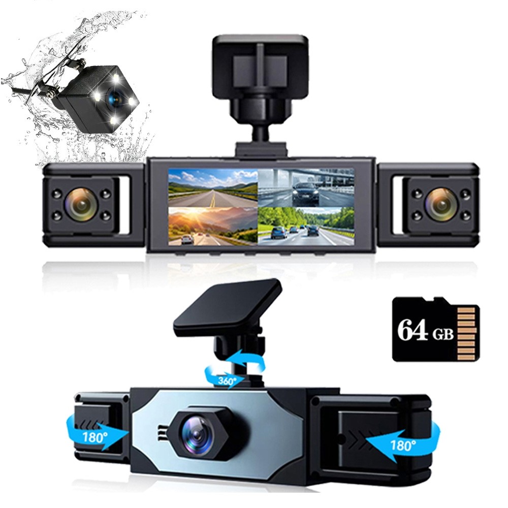Dash Cam 6.42″ 1080P Dual Lens Car DVR Recorder Front And Rear Camera 64GB Card