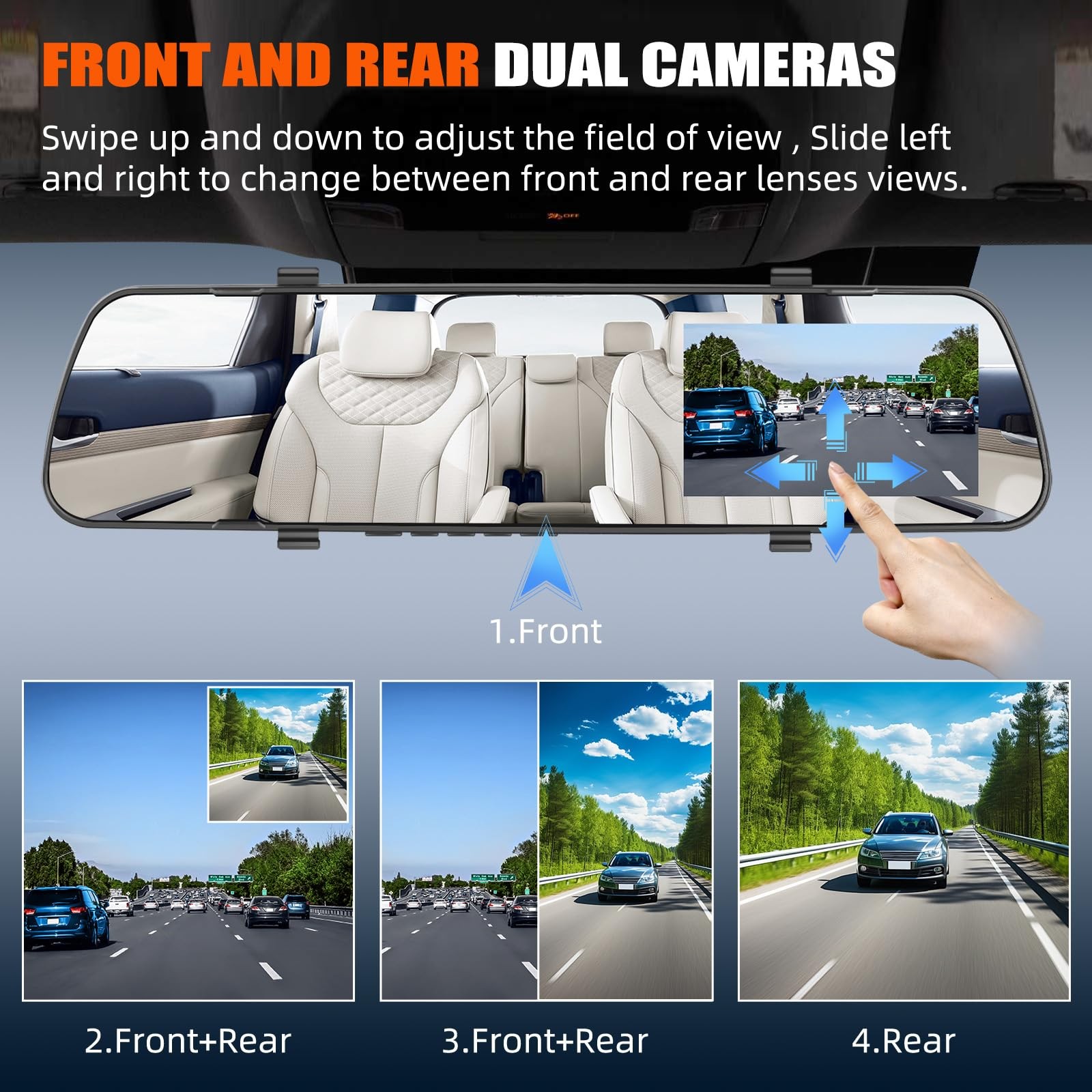 Mirror Dash Cam 4 Inch Rear View Mirror 1080P Front and Rear View Dual Camera…
