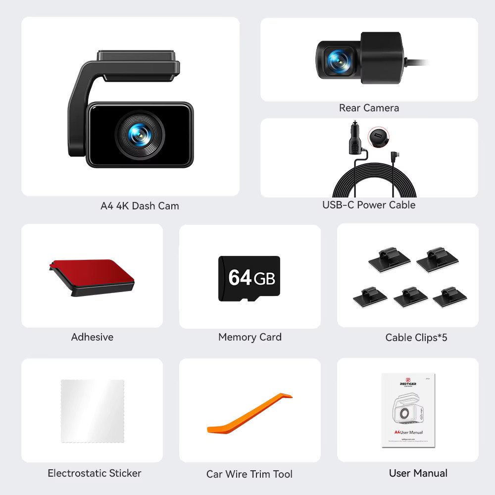 4K Dash Cam Front & Rear w/ GPS, 5G WiFi Touch Screen – Dual Car Camera Recorder