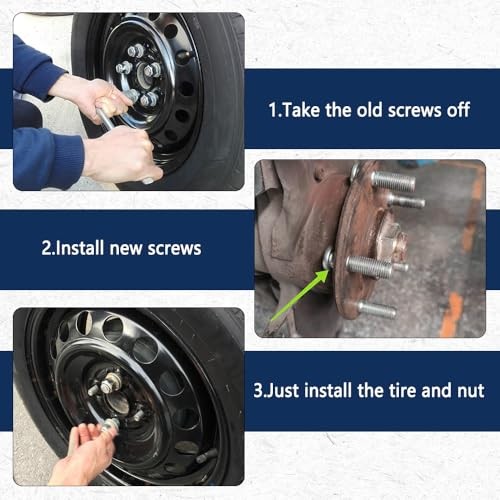 M12x1.5 Wheel Studs, Tire Studs, 44mm Long & M12x1.5 Steel Lug Bolts, 10PCS