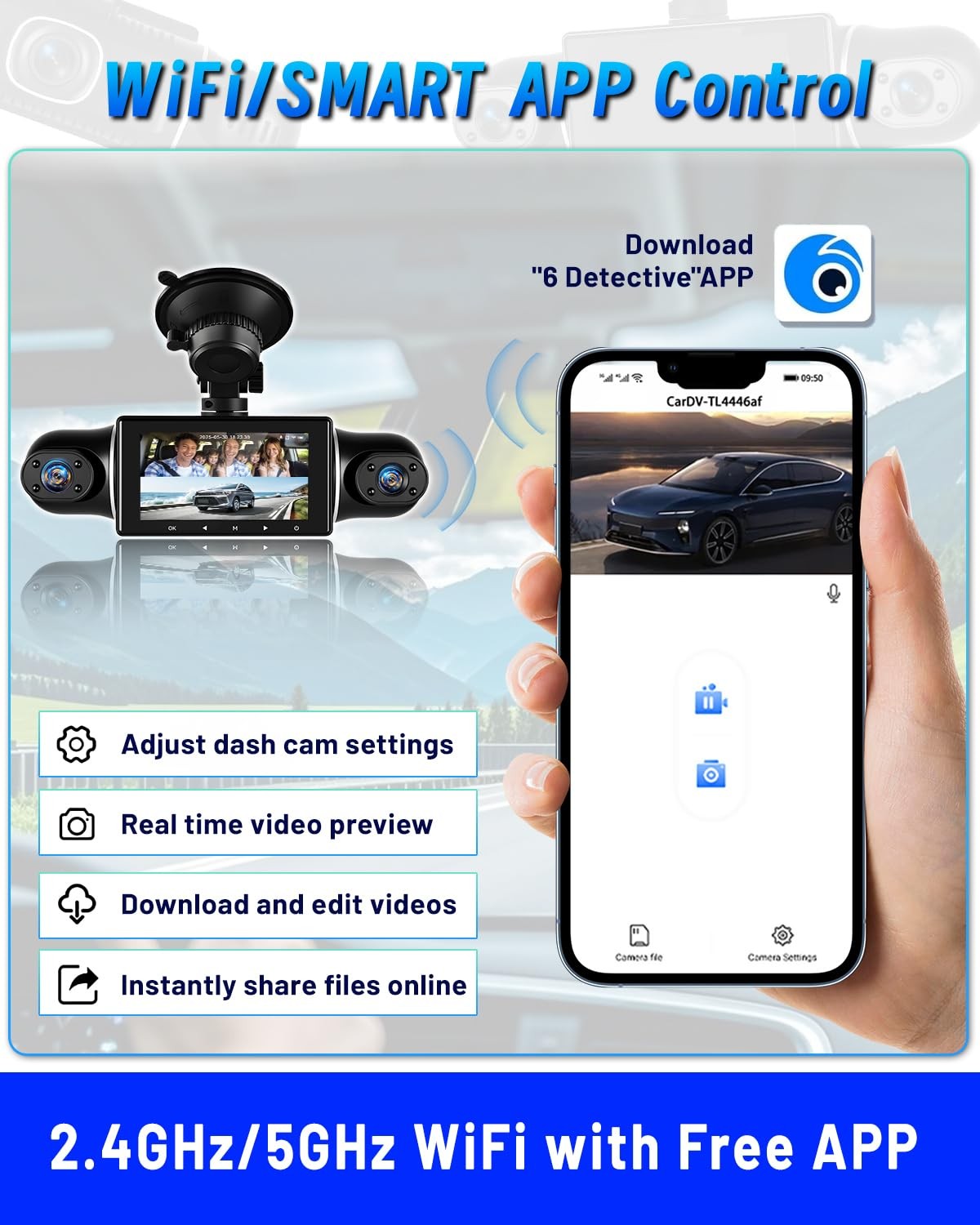 5 Channel Dash Cam 360°View with WiFi & APP Control