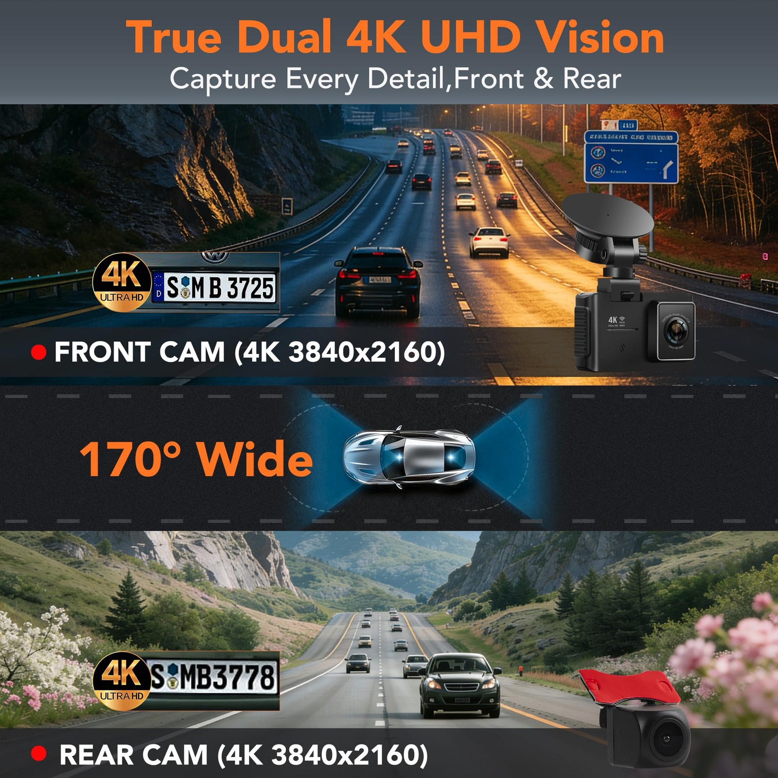 4K Dash Cam Front and Rear, STARVIS 2 Night Vision, Free 64GB Card, 5GHz WiFi…