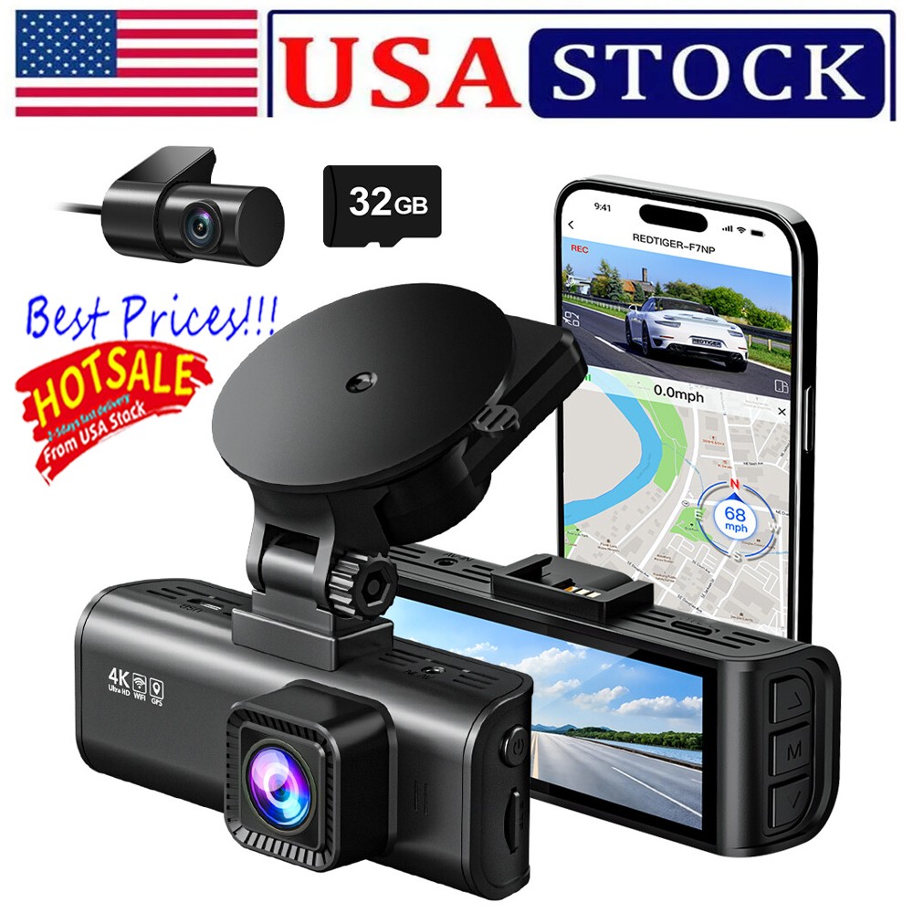 Dash Camera 4K Front and Rear Dash Cam Built-In WiFi & GPS App control NEW