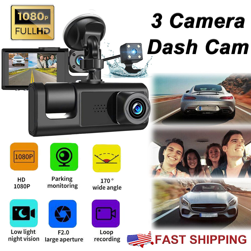 HD 1080P Car Dual Lens Dash Cam Front/Rear/Inside Video Recorder Camera G-sensor